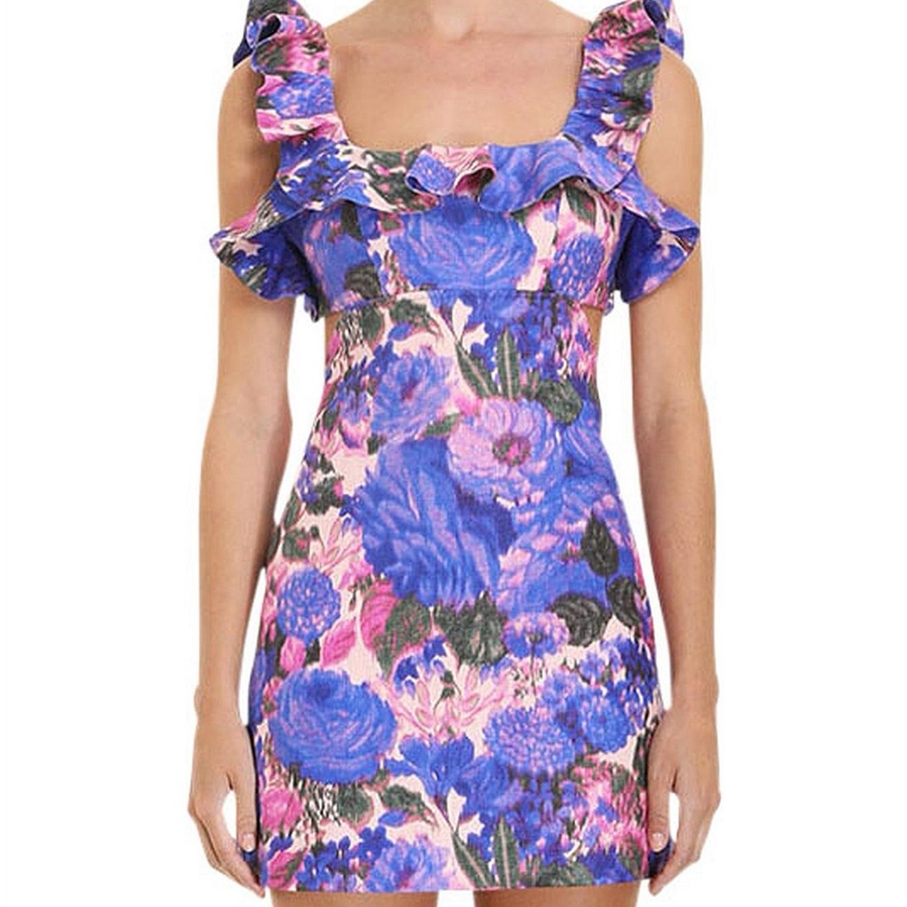 ZIMMERMANN
HIGH TIDE FRILLED MINI DRESS IN PURPLE IKAT FLORAL